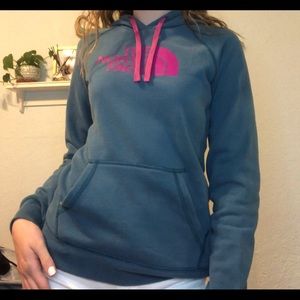 blue and purple north face hoodie